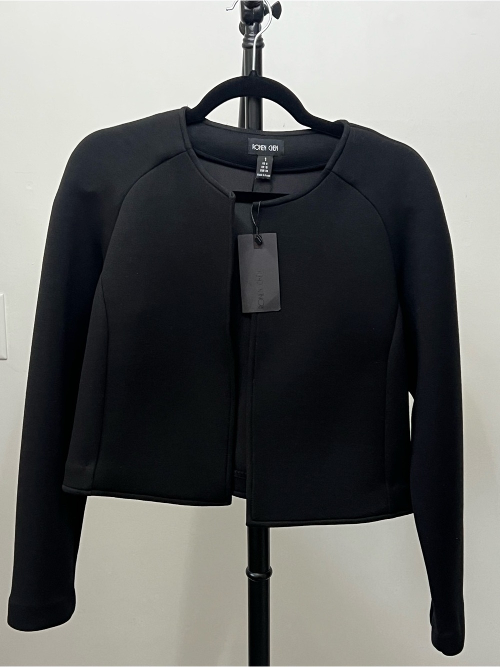 Ronen Chen black collarless & cropped open-front jacket size 6 NWT